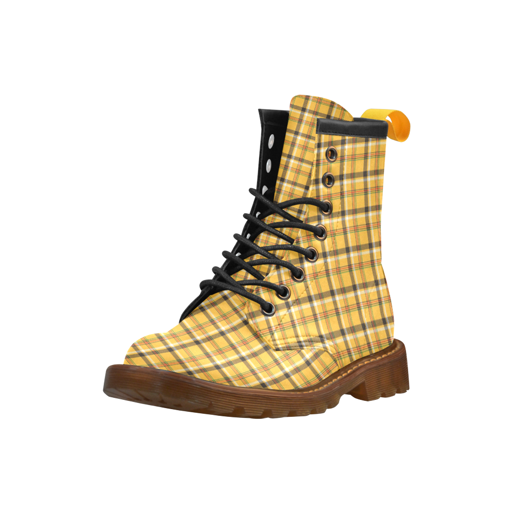 Yellow Tartan (Plaid) High Grade PU Leather Martin Boots For Men Model 402H