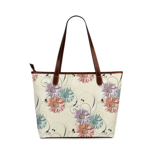 Flowers on Yellow Shoulder Tote Bag (Model 1646)