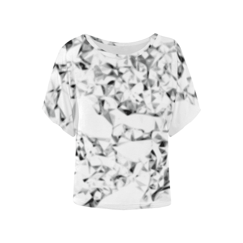 Diamond - silver grey white black triangle geometric Women's Batwing-Sleeved Blouse T shirt (Model T44)