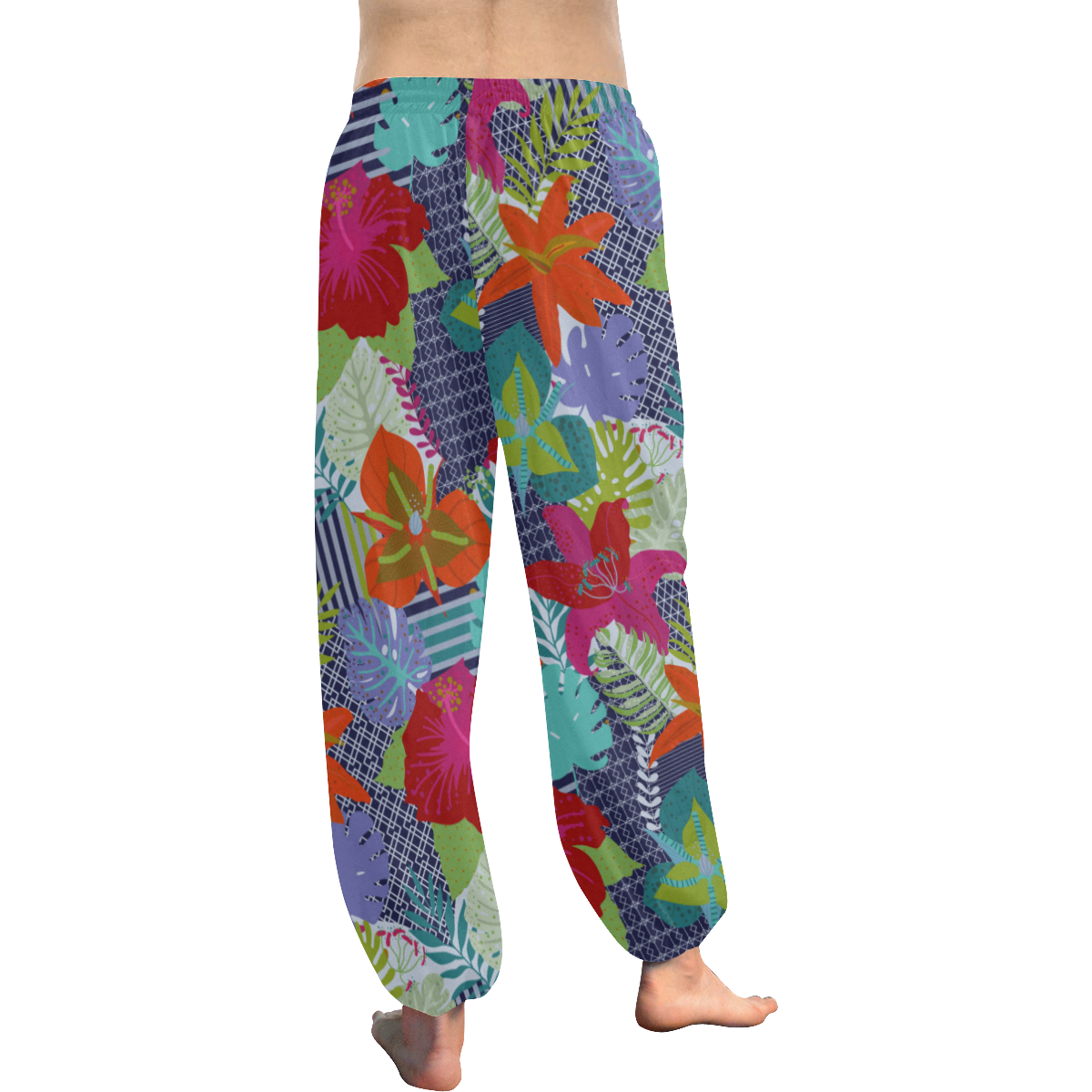 Geometric Shapes Tropical Flowers Pattern 2 Women's All Over Print Harem Pants (Model L18)
