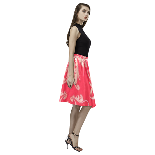 red chinese style print midi skirt Melete Pleated Midi Skirt (Model D15)