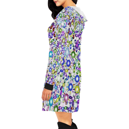 Vivid floral pattern 4181B by FeelGood All Over Print Hoodie Mini Dress (Model H27)