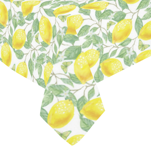 Lemons And Butterfly Cotton Linen Tablecloth 60"x 84"
