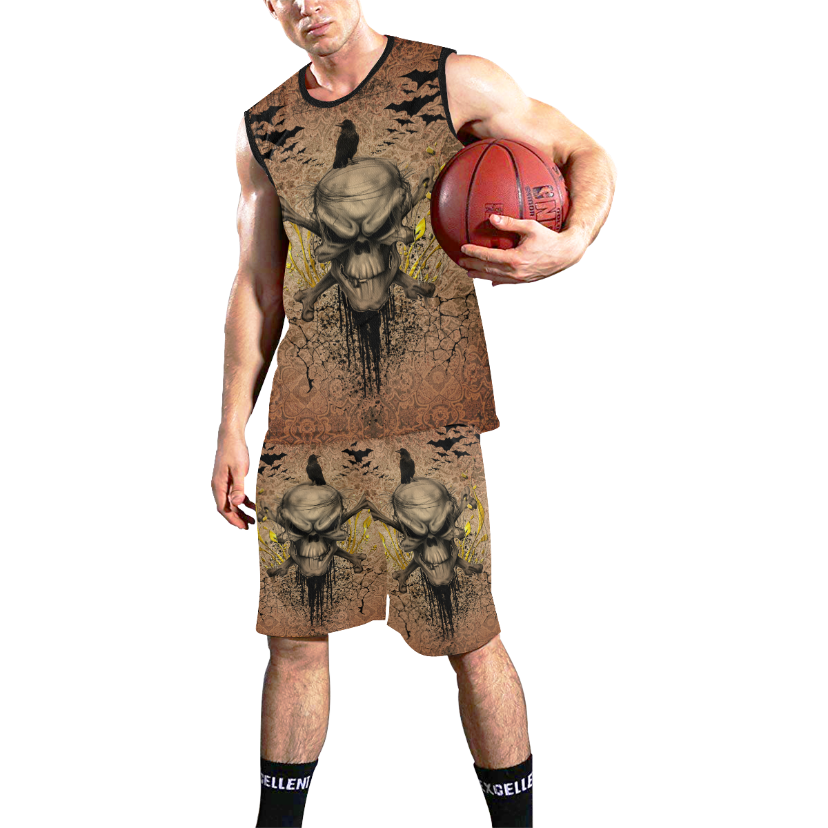 The scary skull with crow All Over Print Basketball Uniform