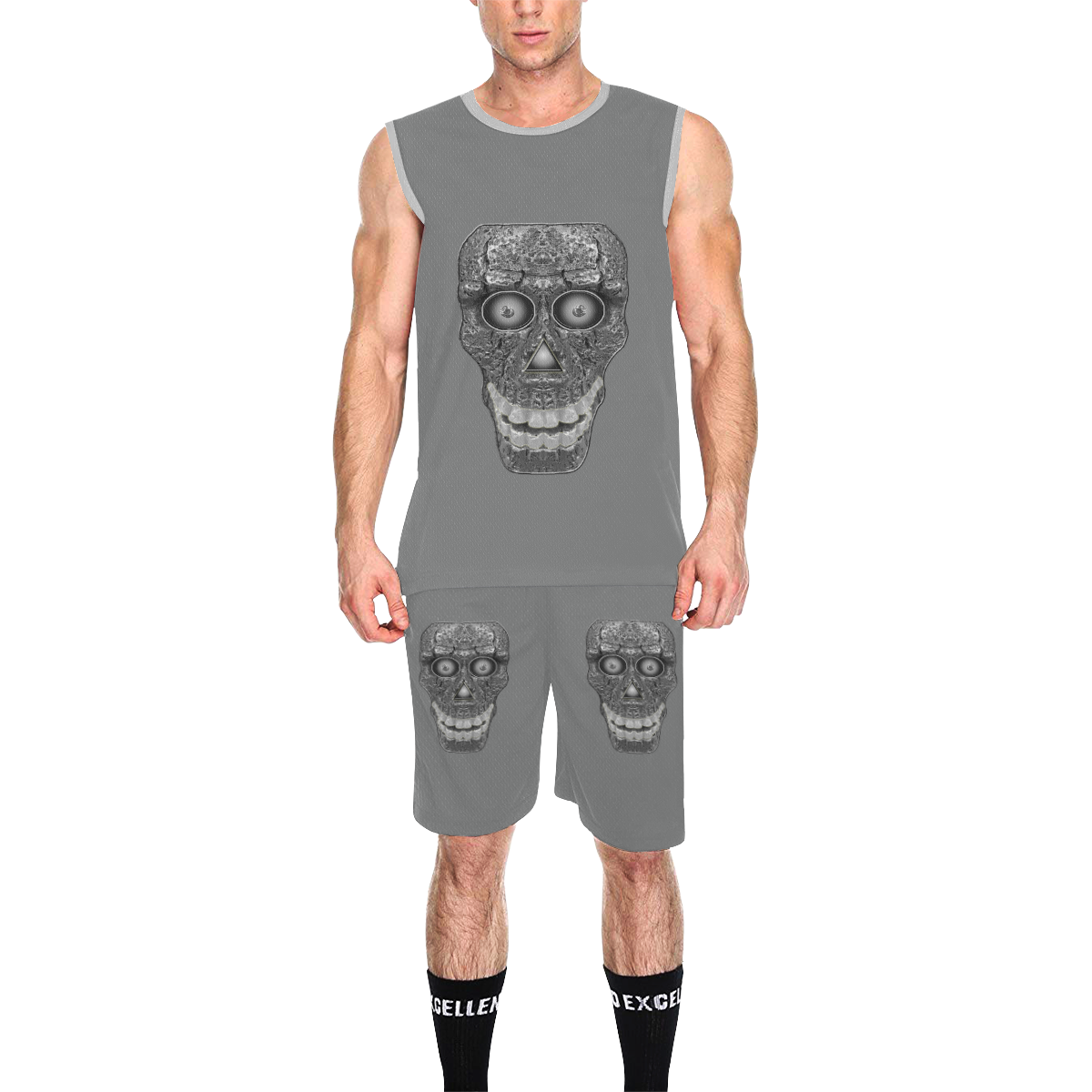 Cod Grey Skull Head All Over Print Basketball Uniform