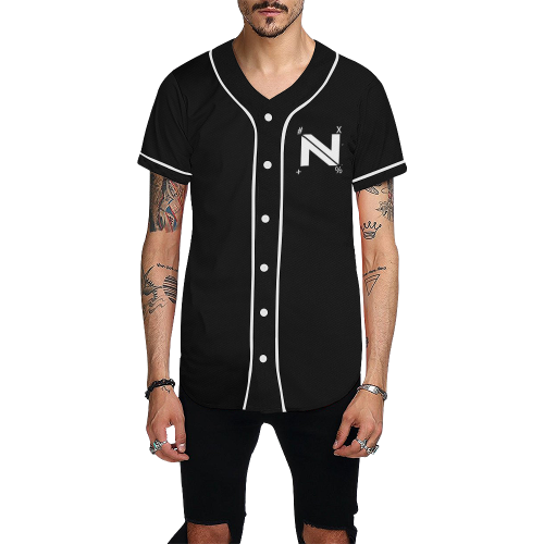 NUMBERS Collection N Black All Over Print Baseball Jersey for Men (Model T50)