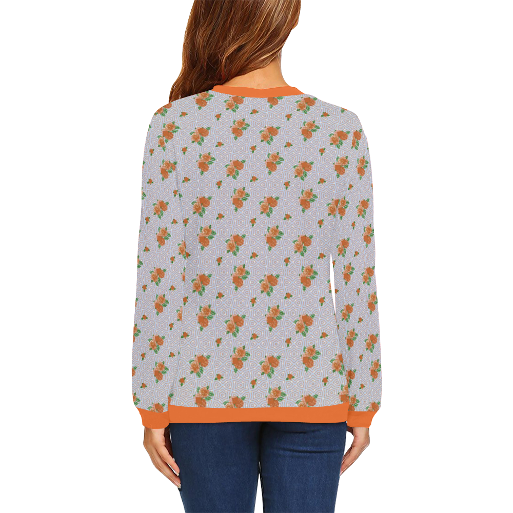 Roses and Pattern 1A by JamColors All Over Print Crewneck Sweatshirt for Women (Model H18)