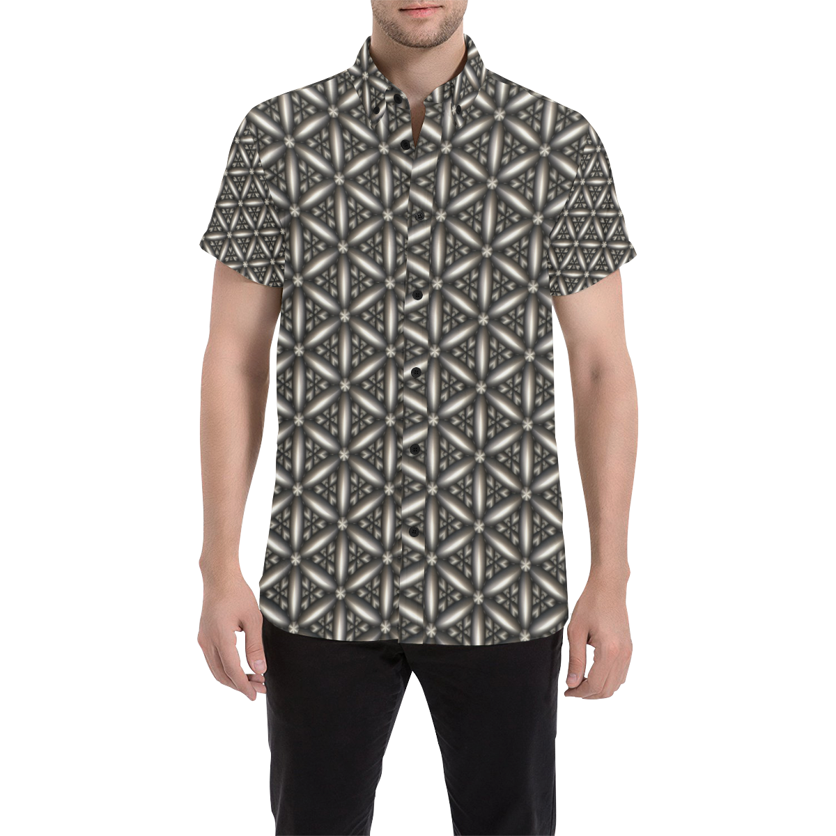 PEWTER GRID Men's All Over Print Short Sleeve Shirt/Large Size (Model T53)