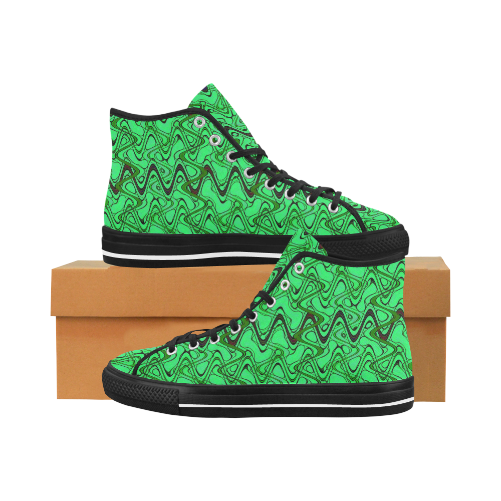 Green and Black Waves pattern design Vancouver H Men's Canvas Shoes (1013-1)