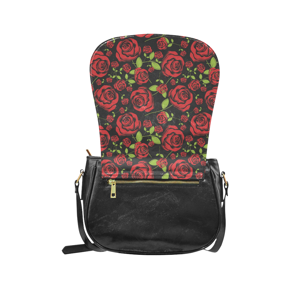 Red Roses on Black Classic Saddle Bag/Large (Model 1648)
