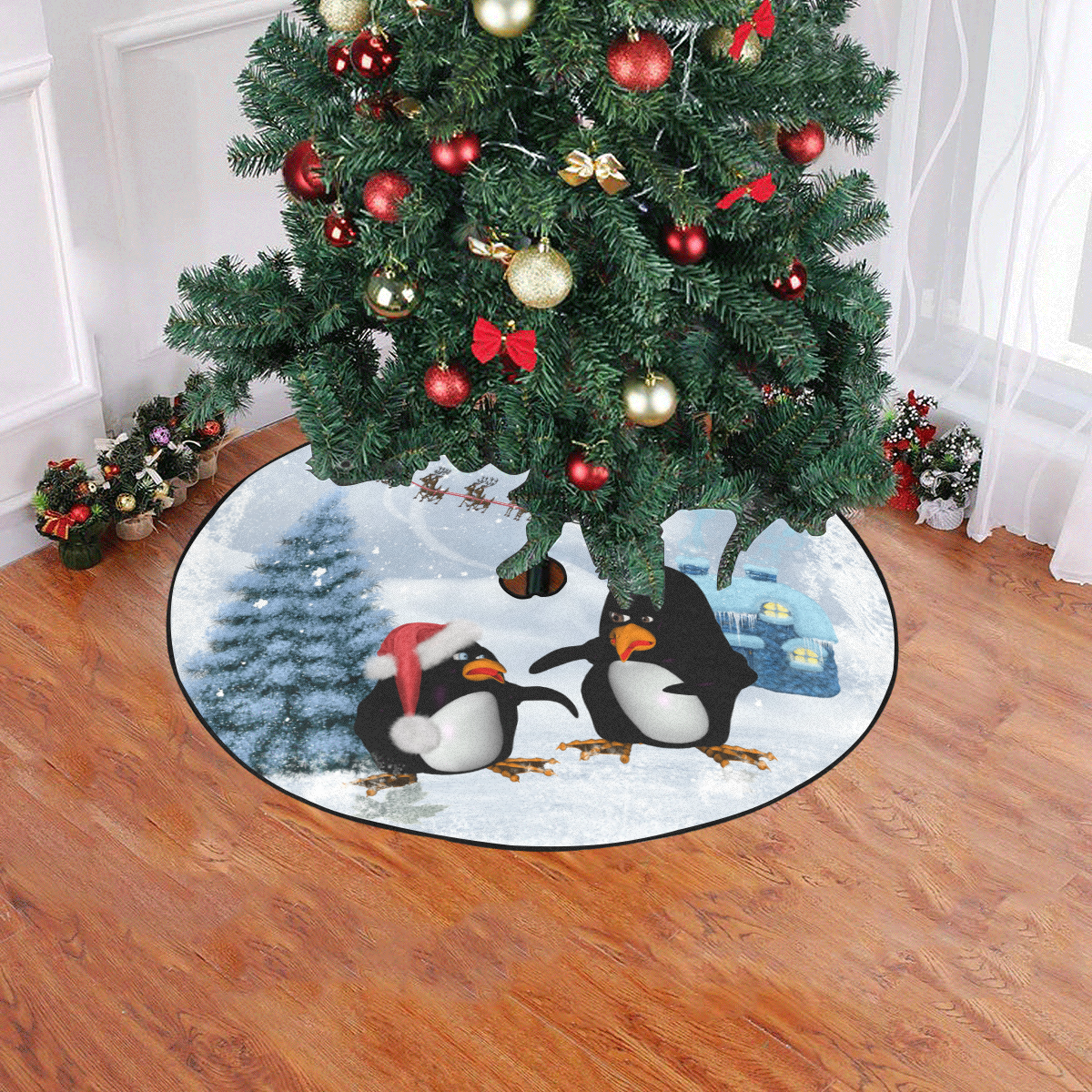 Christmas, funny, cute penguin Christmas Tree Skirt 47" x 47"