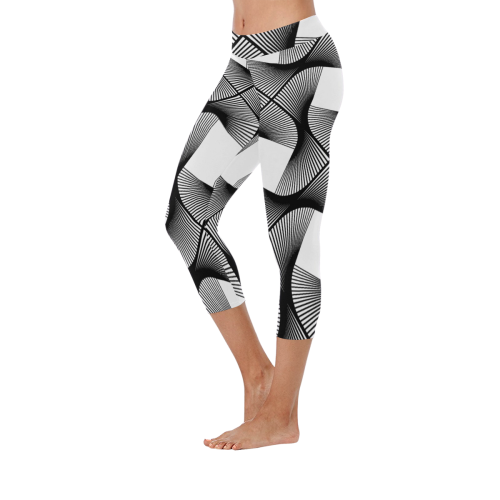 White with black seamless pattern abstract vector Women's Low Rise Capri Leggings (Invisible Stitch) (Model L08)