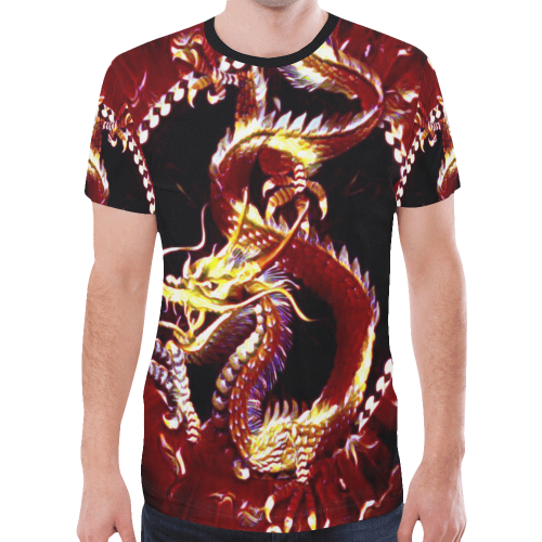 Awesome Chinese Emperor Dragon Flame Graphic New All Over Print T-shirt for Men (Model T45)