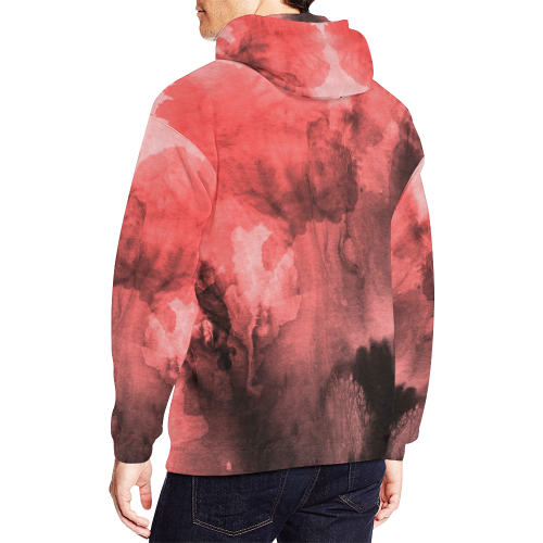 Red and Black Watercolour All Over Print Hoodie for Men (USA Size) (Model H13)