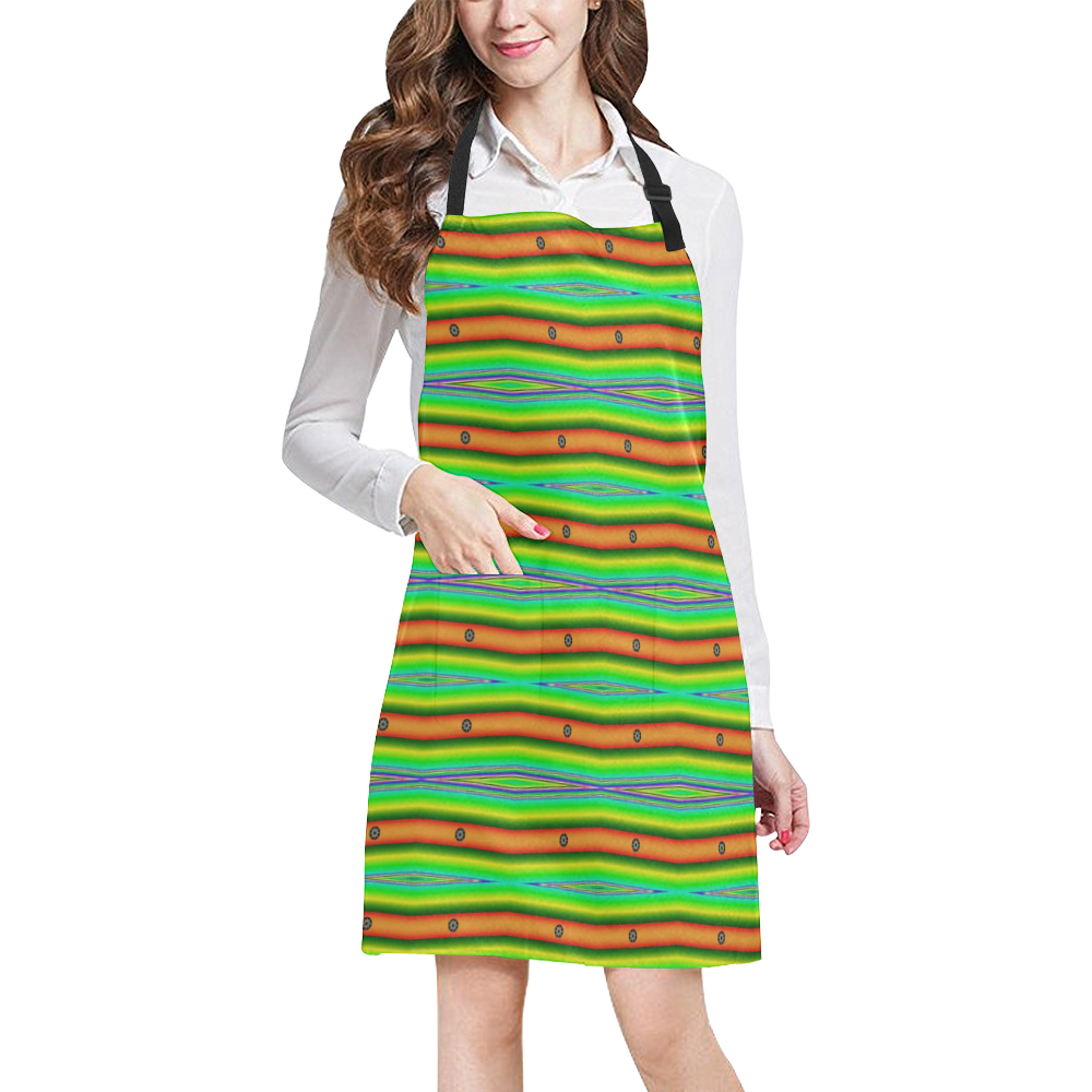 Bright Green Orange Stripes Pattern Abstract All Over Print Apron