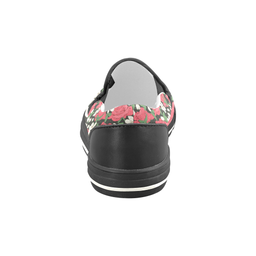 Pink, White and Black Floral Slip-on Canvas Shoes for Kid (Model 019)