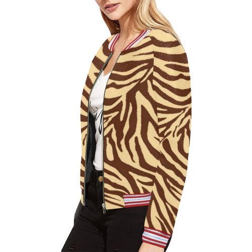 zebra 2 brown animal print stripe All Over Print Bomber Jacket for Women (Model H21)