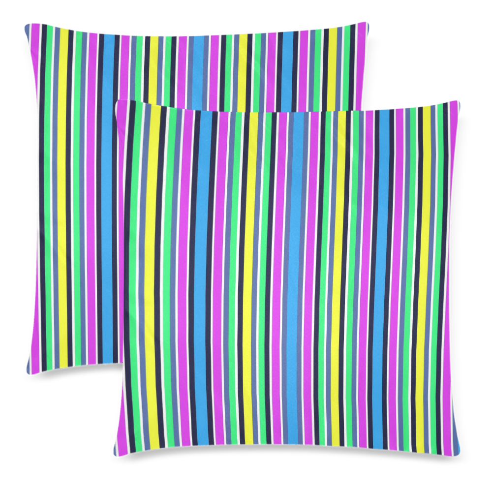 Vivid Colored Stripes 1 Custom Zippered Pillow Cases 18"x 18" (Twin Sides) (Set of 2)