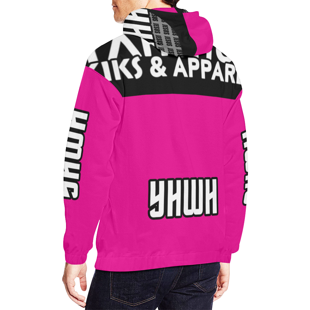 Neon Pink All Over Print Hoodie for Men (USA Size) (Model H13)