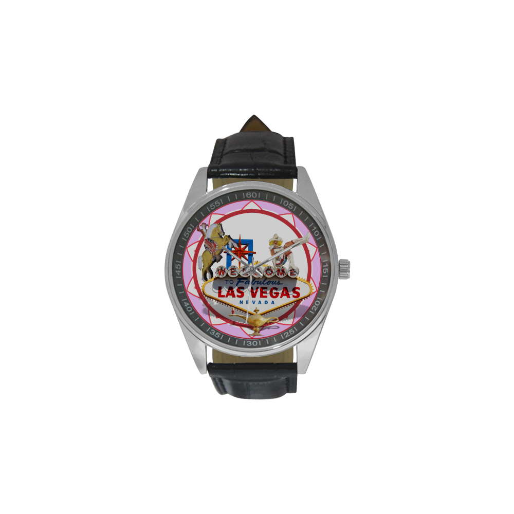LasVegasIcons Poker Chip - Pink Men's Casual Leather Strap Watch(Model 211)