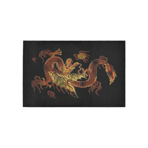 Japanese Dragon Gold, Black Area Rug 5'x3'3''