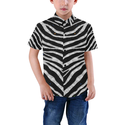 Ripped SpaceTime Stripes - White Boys' All Over Print Short Sleeve Shirt (Model T59)