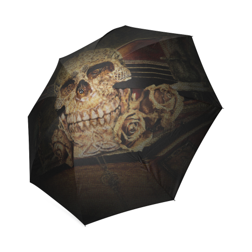 Steampunk Alchemist Mage Roses Celtic Skull halfto Foldable Umbrella (Model U01)
