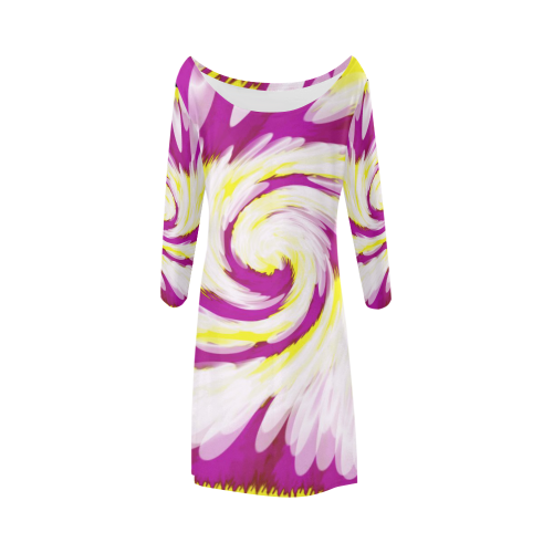 Pink Yellow Tie Dye Swirl Abstract Bateau A-Line Skirt (D21)