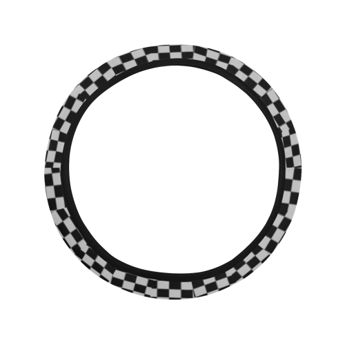 Checkerboard Black And Silver Steering Wheel Cover with Elastic Edge