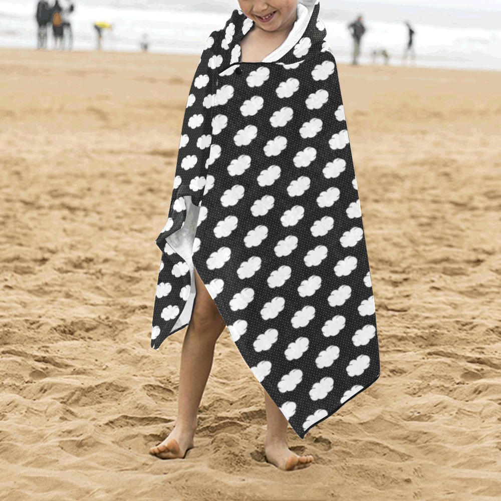 Clouds with Polka Dots on Black Kids' Hooded Bath Towels