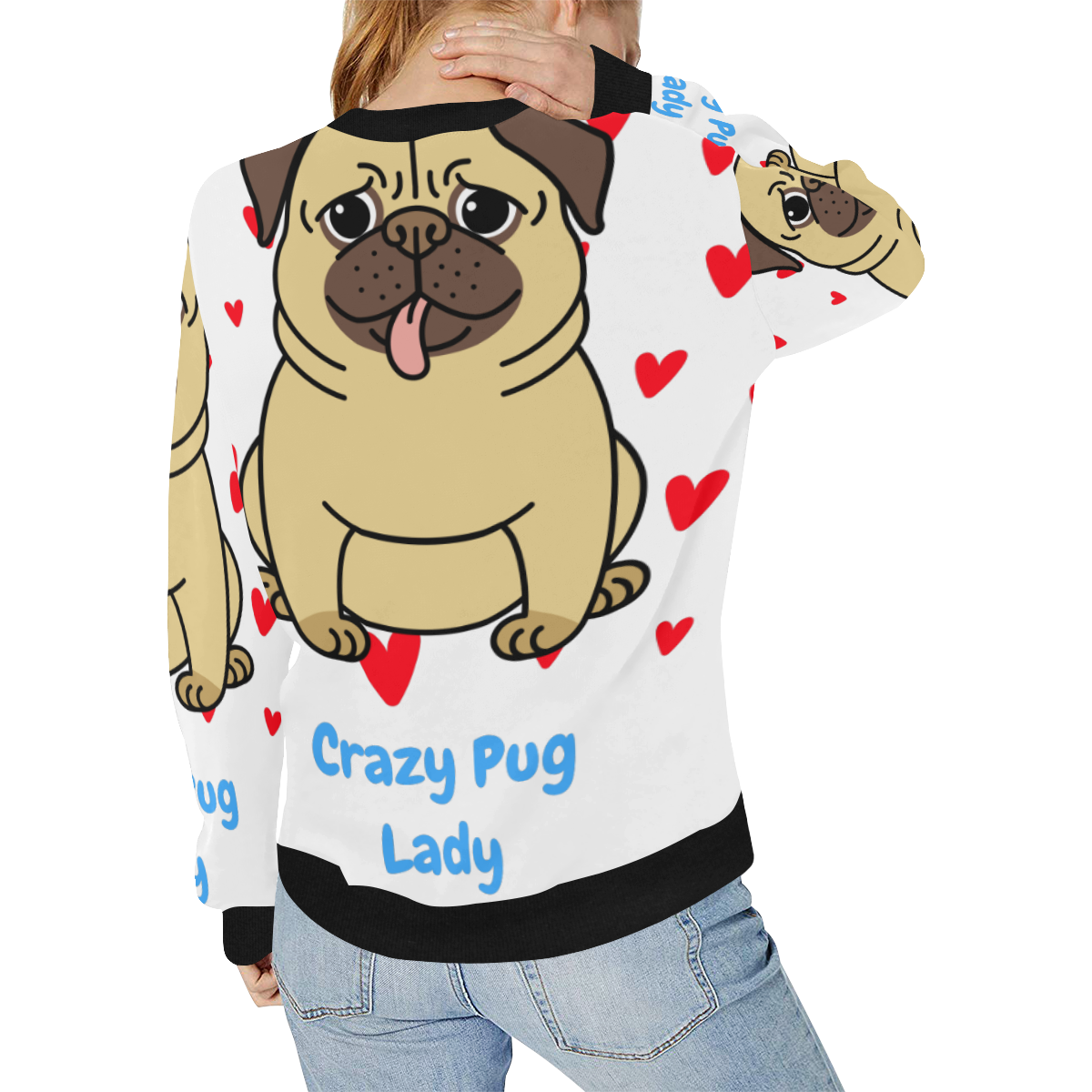 bulldog love Women's Rib Cuff Crew Neck Sweatshirt (Model H34)