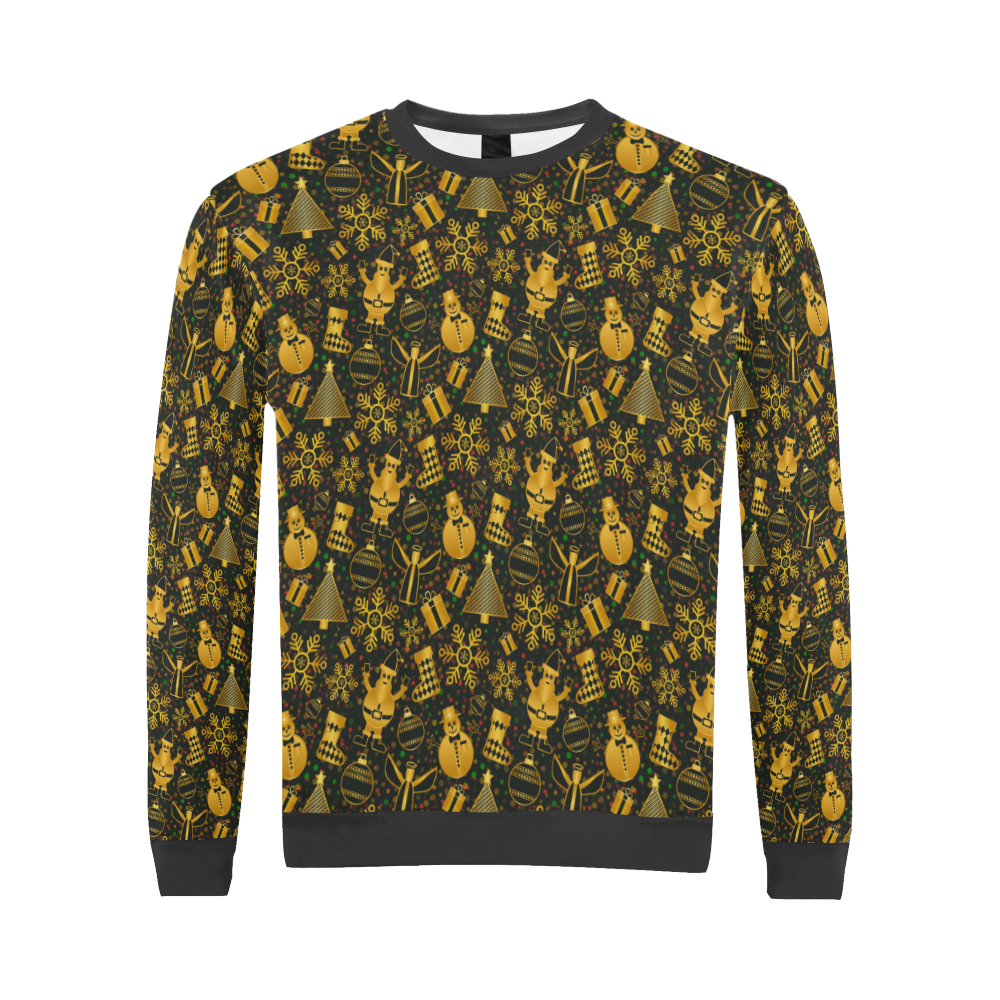 Golden Christmas Icons All Over Print Crewneck Sweatshirt for Men (Model H18)