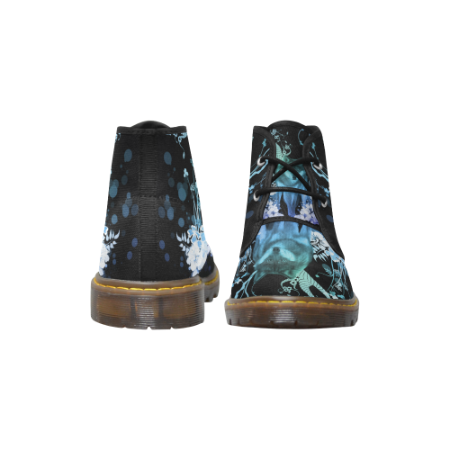Awesome wolf with flowers Men's Canvas Chukka Boots (Model 2402-1)