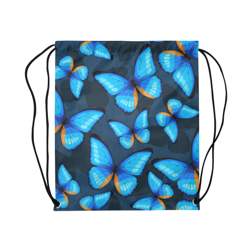 Blue Butterflies Large Drawstring Bag Model 1604 (Twin Sides)  16.5"(W) * 19.3"(H)