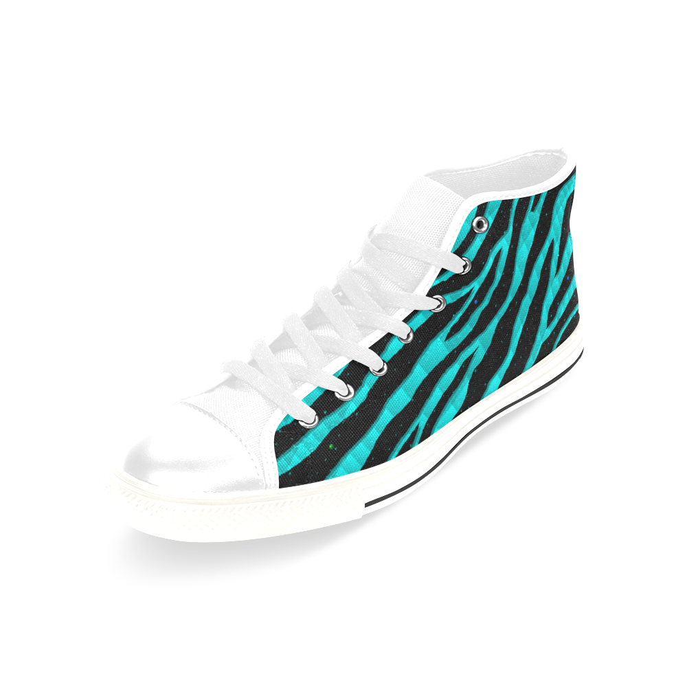 Ripped SpaceTime Stripes - Cyan Men’s Classic High Top Canvas Shoes /Large Size (Model 017)