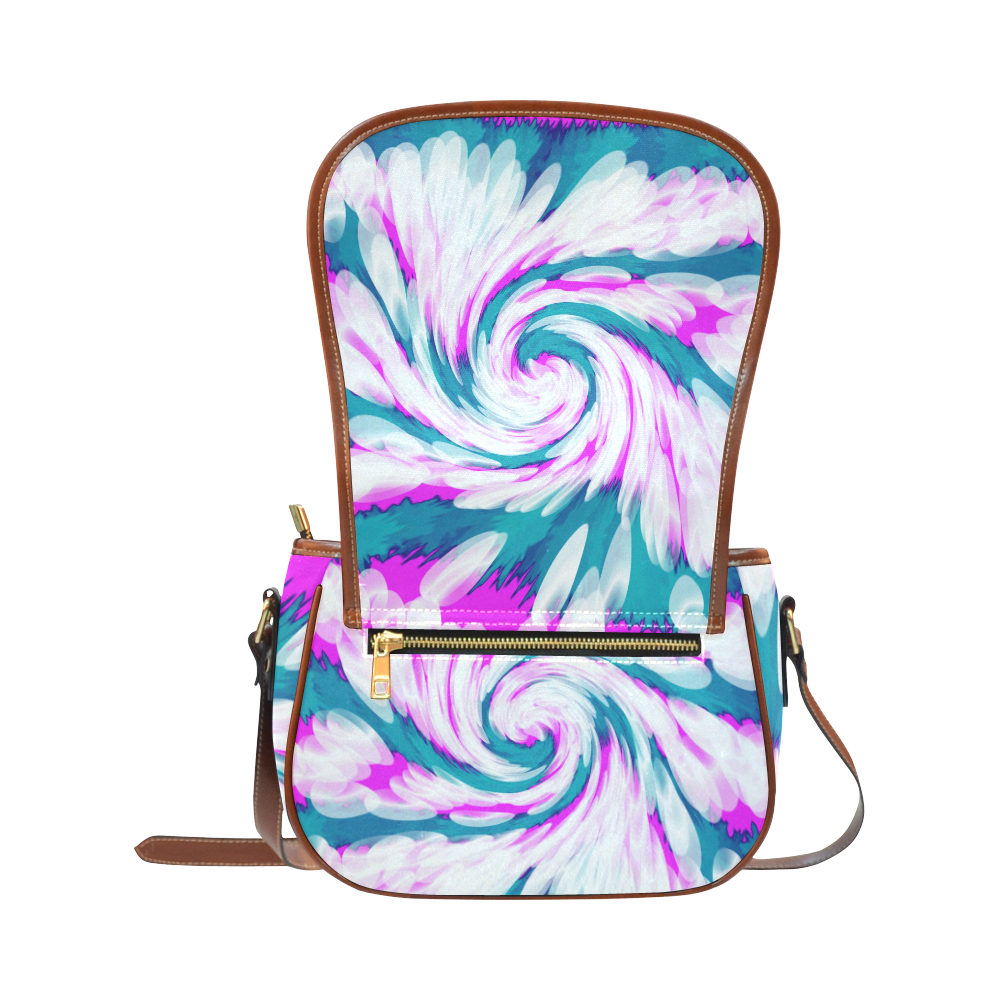 Turquoise Pink Tie Dye Swirl Abstract Saddle Bag/Large (Model 1649)