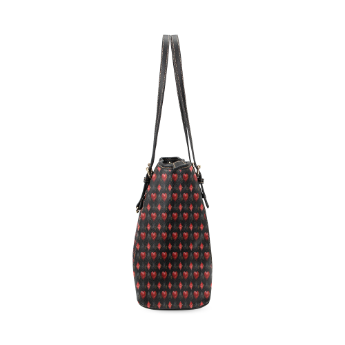 Las Vegas Black and Red Casino Poker Card Shapes on Black Leather Tote Bag/Large (Model 1640)