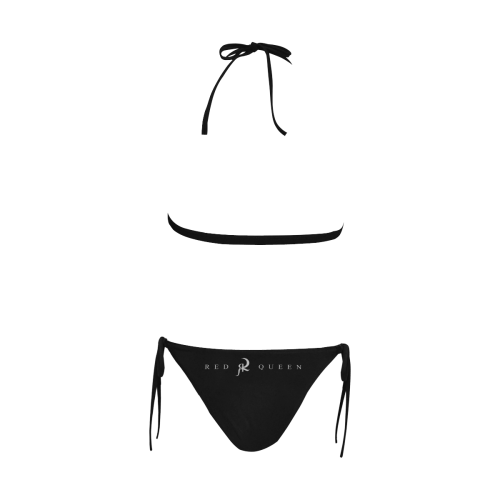 RED QUEEN SYMBOL LOGO GREY & BLACK 2 Buckle Front Halter Bikini Swimsuit (Model S08)