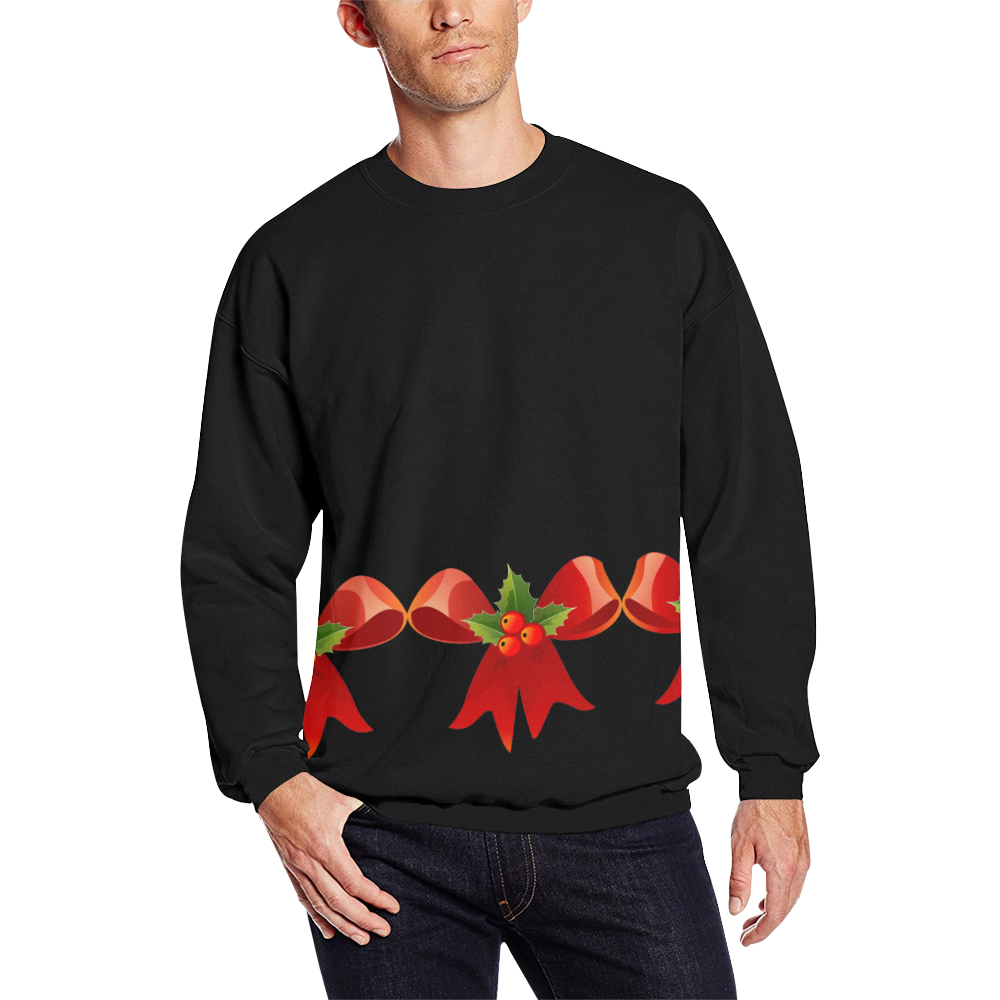Red Christmas Bows and Holly Men's Oversized Fleece Crew Sweatshirt/Large Size(Model H18)