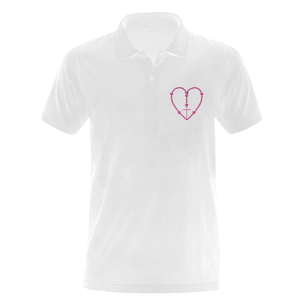 Catholic: Pink Rosary with Heart Shaped Beads Men's Polo Shirt (Model T24)