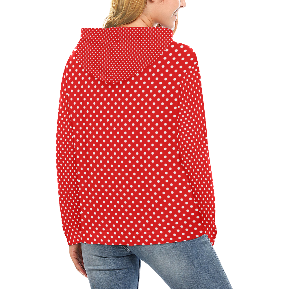 Red polka dots All Over Print Hoodie for Women (USA Size) (Model H13)