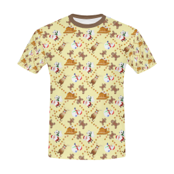 Christmas Gingerbread, Snowman, Reindeer and Santa Claus Yellow All Over Print T-Shirt for Men/Large Size (USA Size) Model T40)