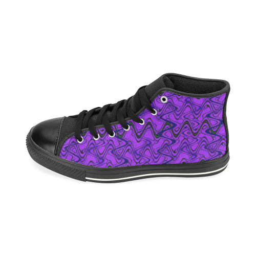Purple and Black Waves pattern design High Top Canvas Shoes for Kid (Model 017)