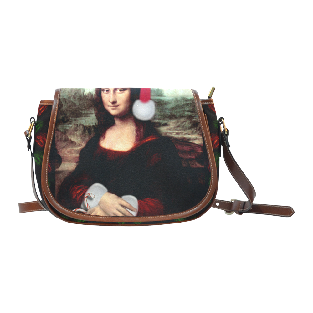 Christmas Mona Lisa with Santa Hat Saddle Bag/Small (Model 1649) Full Customization