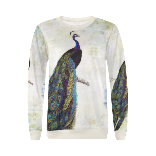 blue peacock and hydrangea All Over Print Crewneck Sweatshirt for Women (Model H18)