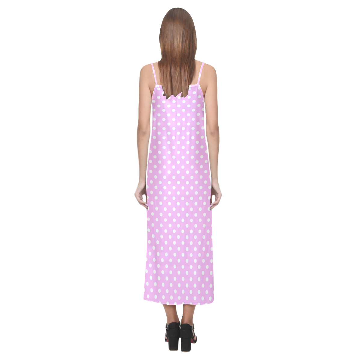 Polka-dot pattern V-Neck Open Fork Long Dress(Model D18)