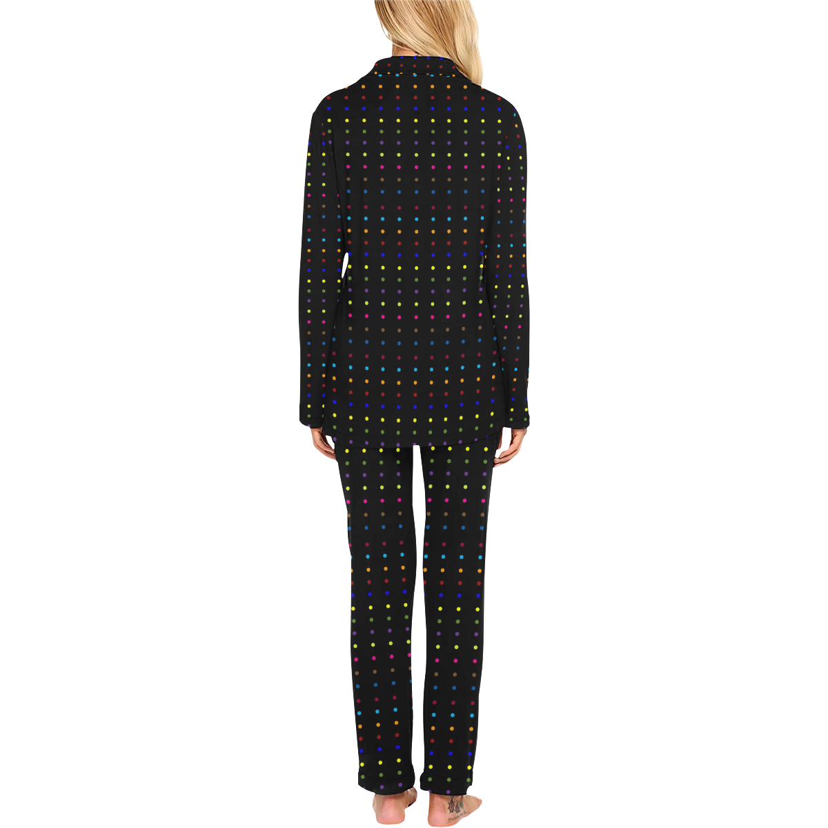 Retro 1960s Colorful Dots Pattern Design Women's Long Pajama Set