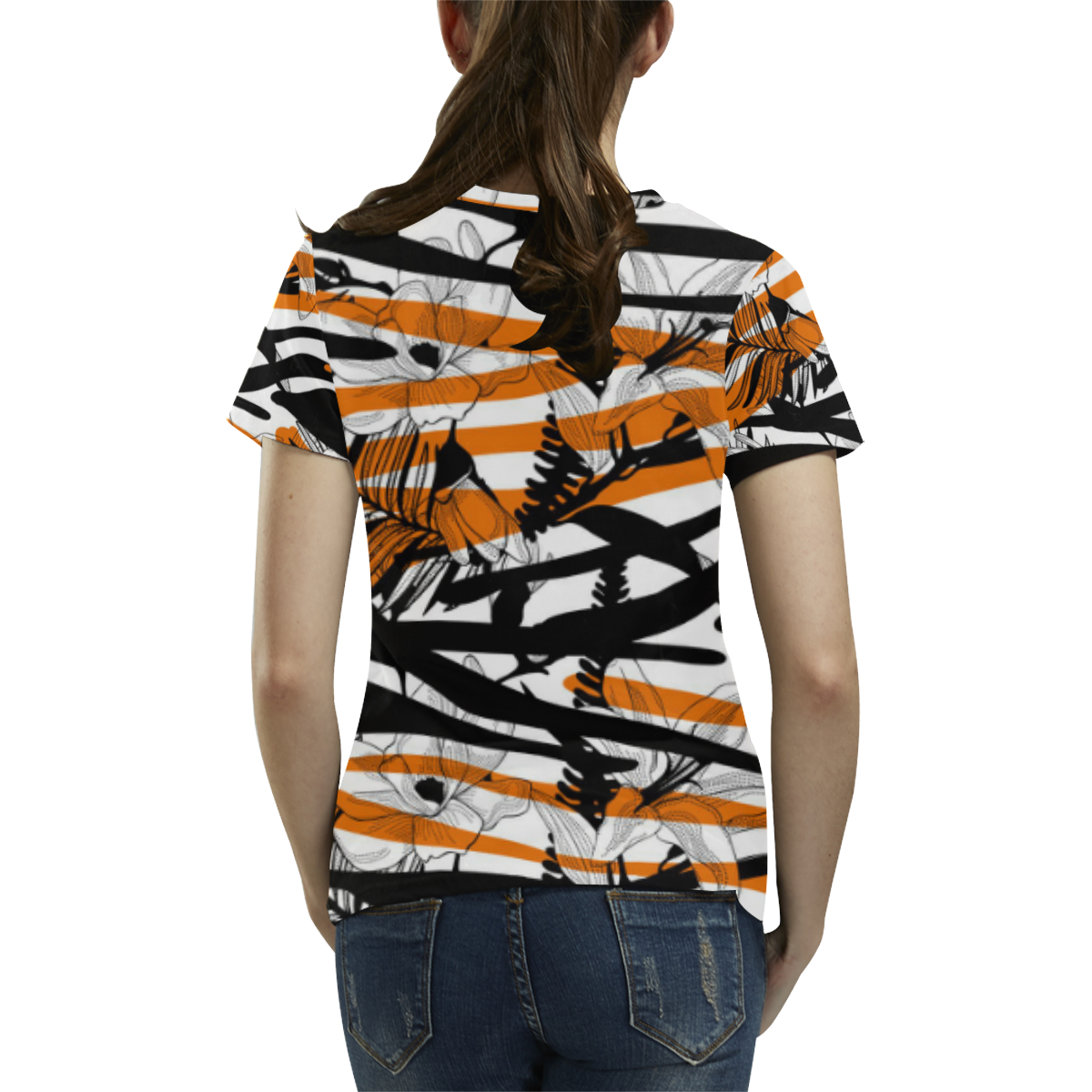 Floral Tiger Print All Over Print T-Shirt for Women (USA Size) (Model T40)