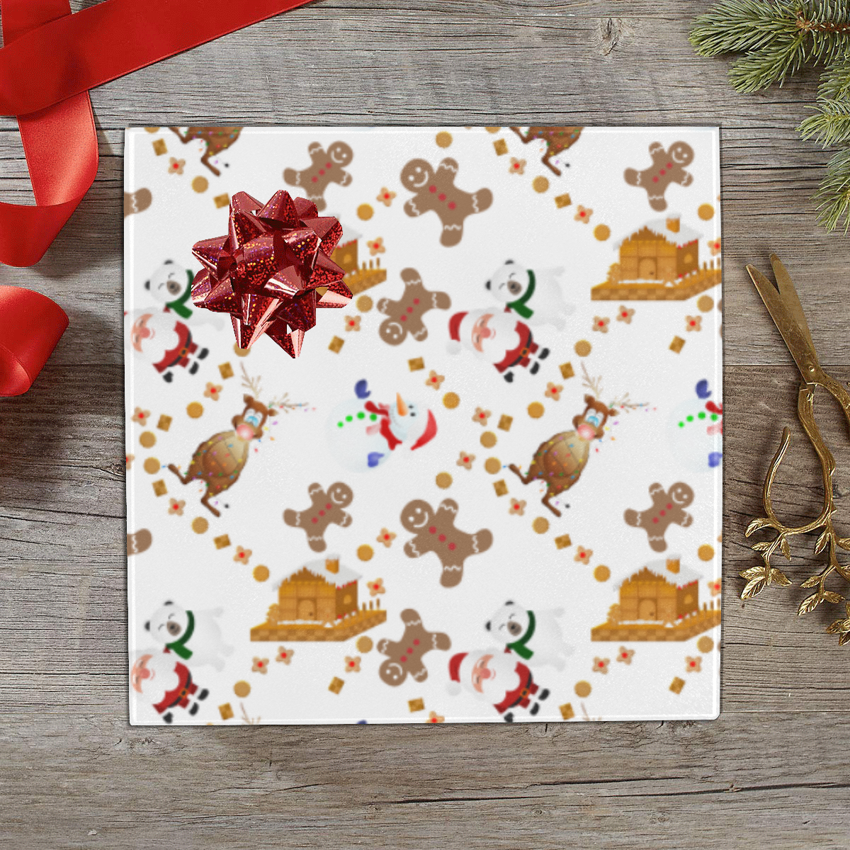 Christmas Gingerbread Snowman and Santa Claus Gift Wrapping Paper 58"x 23" (3 Rolls)