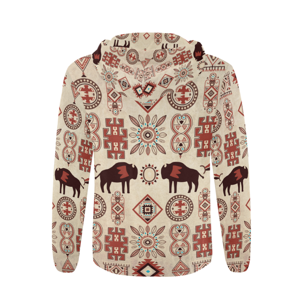 American Native Buffalo All Over Print Full Zip Hoodie for Men/Large Size (Model H14)
